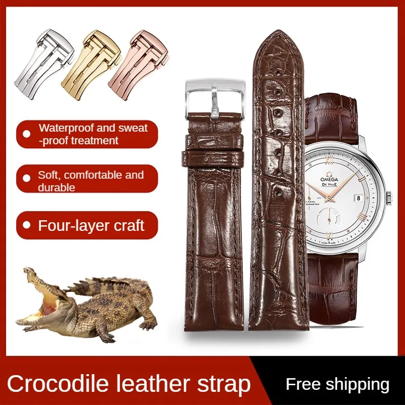 Crocodile Leather Watch Band Replacement Butterfly Flying Seahorse Super Series Straight Interface Leather Watch Band 19/20/21mm