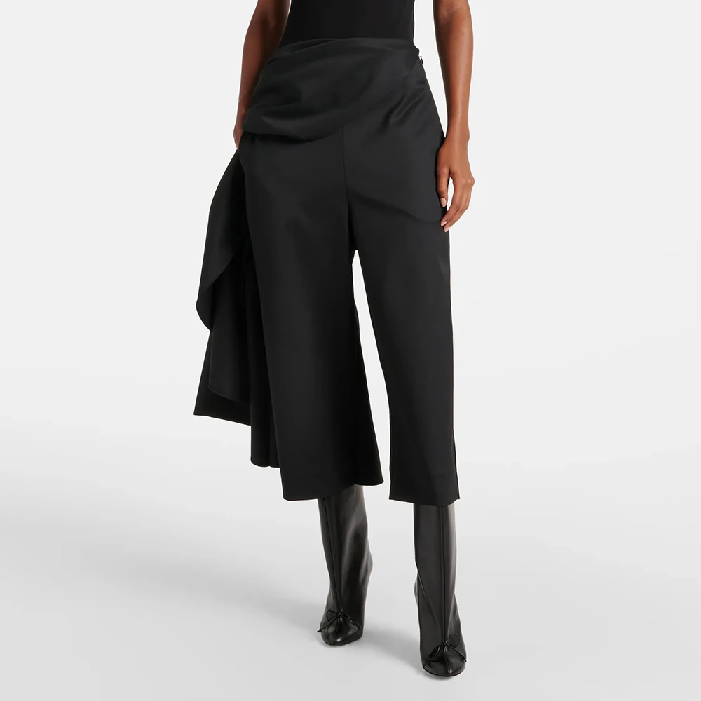 

Wool Blend Women's Pants Y2k Irregular Lap Piece Splicing High Waist Commuter Casual Straight Pants 2024 Fall and Winter New