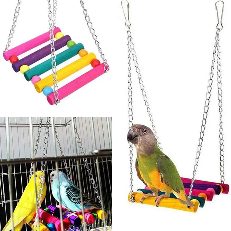 12pcs Pack Bird Toy Cage Bird Accessories Wood Parrot Toys Bird Toy Swing Suspension Bridge Ball Cage Bells Pet Supplies Set