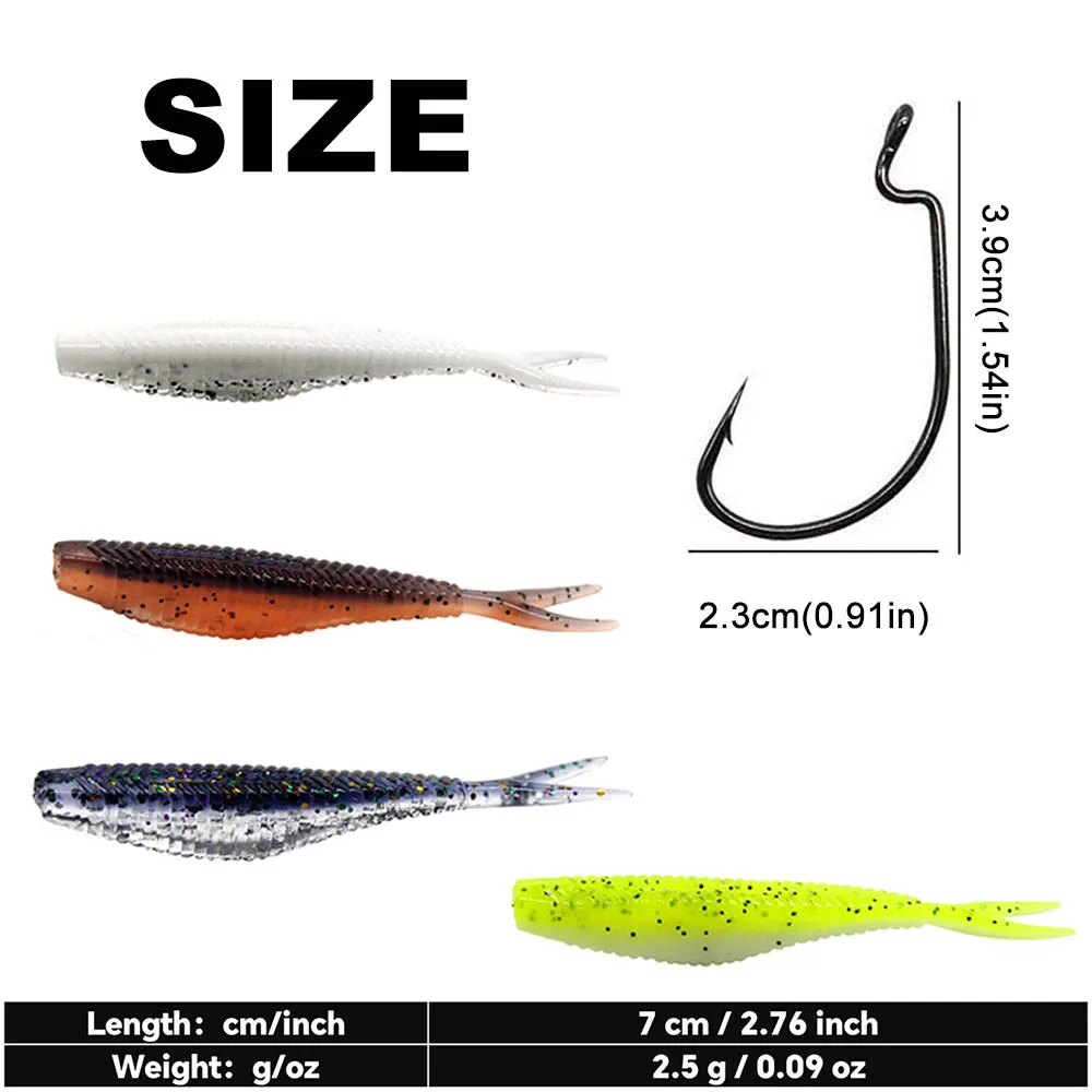 13Pcs Bionic Fish Soft Bait Fishing Gear 10PCS Soft Bait 2 Curved Hooks with Box 7cm Swimbait Outdoor Camping Equipment