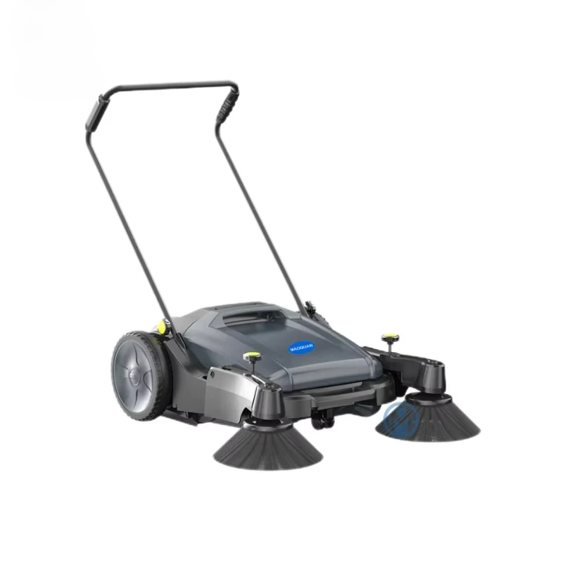 Commercial triple broom for indoor and outdoor push sweepers on wet and dry surfaces