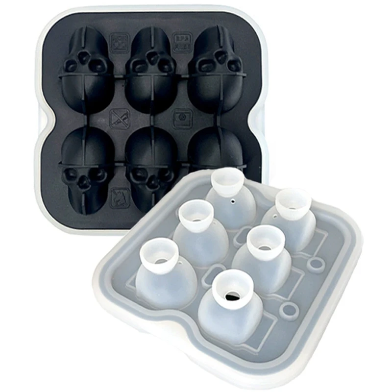 

Silicone Skull Ice Cube Tray With Lid Halloween Ice Ball Maker Mold Cocktail Party Ice Cube Mold For Summer Drinks Cocktails