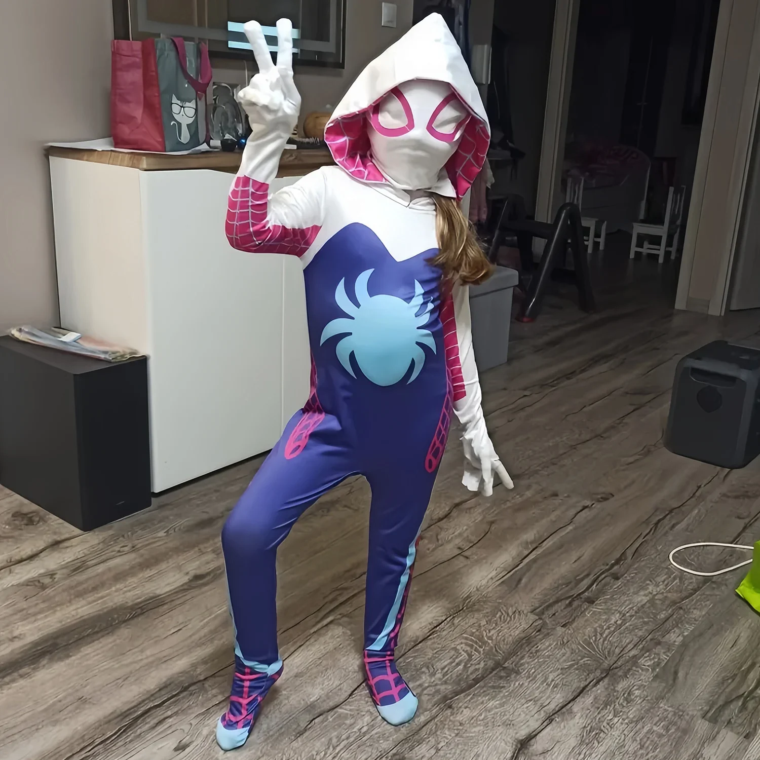 متوفر في المخزون جوين ستايسي سبايدر زي ارتداءها بذلة الكبار هالوين تأثيري زي حفلة الخيال فستان قناع هوديس البدلة #1