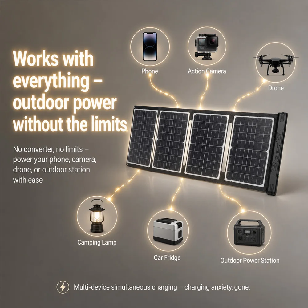 40W 18V Foldable Solar Panel with Controller, 2-in-1Portable High-Efficiency Monocrystalline Solar Charger for Outdoor Camping, RV, Hiking. Compatible with Lithium & Lead-Acid Batteries, Multi-Port for Phones, Drones, Power Stations