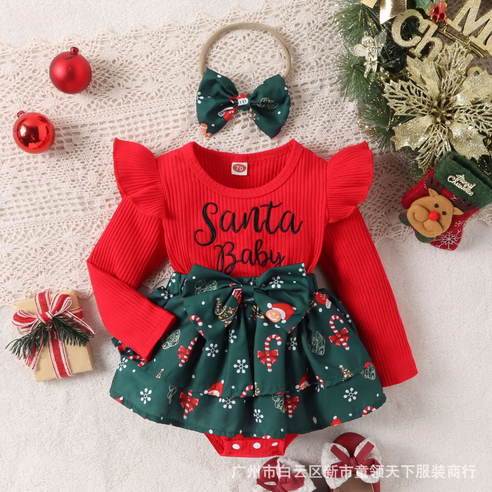 Autumn and Winter New Girls' Christmas Letter Printed Skirt Coat+Headscarf Christmas Set Cute Children's Clothes，W121