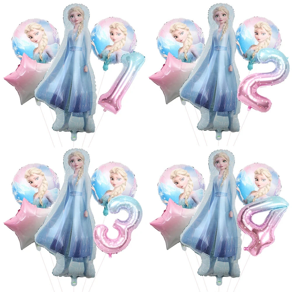 5pcs/set Disney Frozen Ice Queen Alsa Theme Balloons 40inch Gradient Number Ball 1-9th Girls Birthday Party Baby Shower Decor