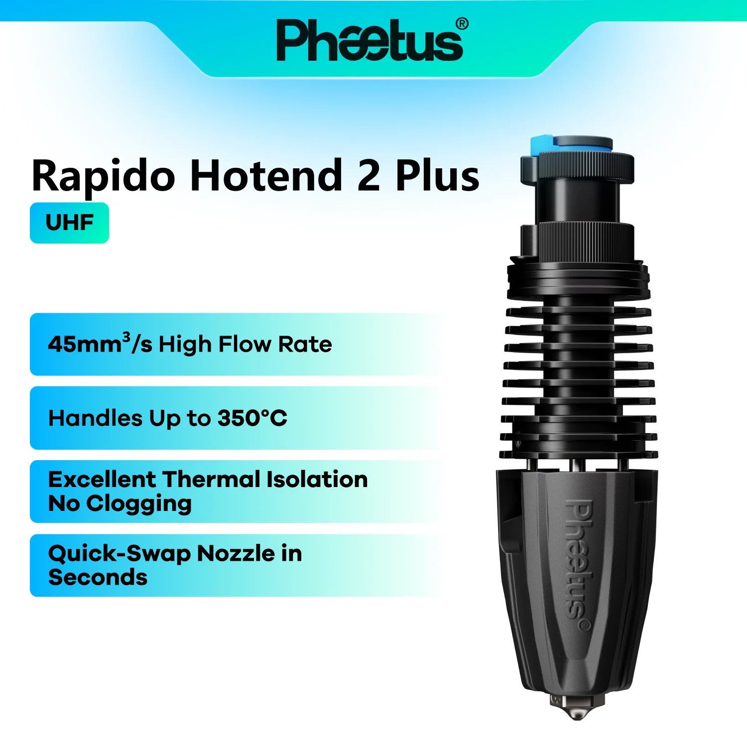 Phaetus DIY Rapido Plus 2 2F UHF HF Hotend Fit DDG CW2 VzBoT Voron Dragon With PT1000 104NT Rapido2 V6 Hardened Steel Nozzle