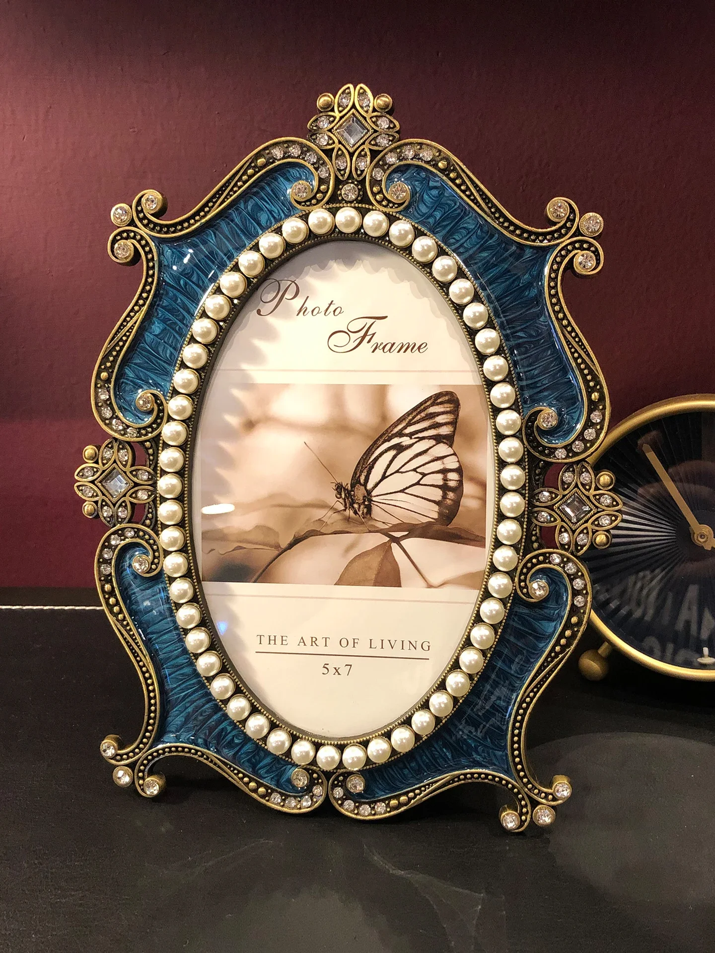 Europe 6/7inches blue/whiteMetal Material Oval Pictures Frames molduras para fotografia For Vintage Home Decor