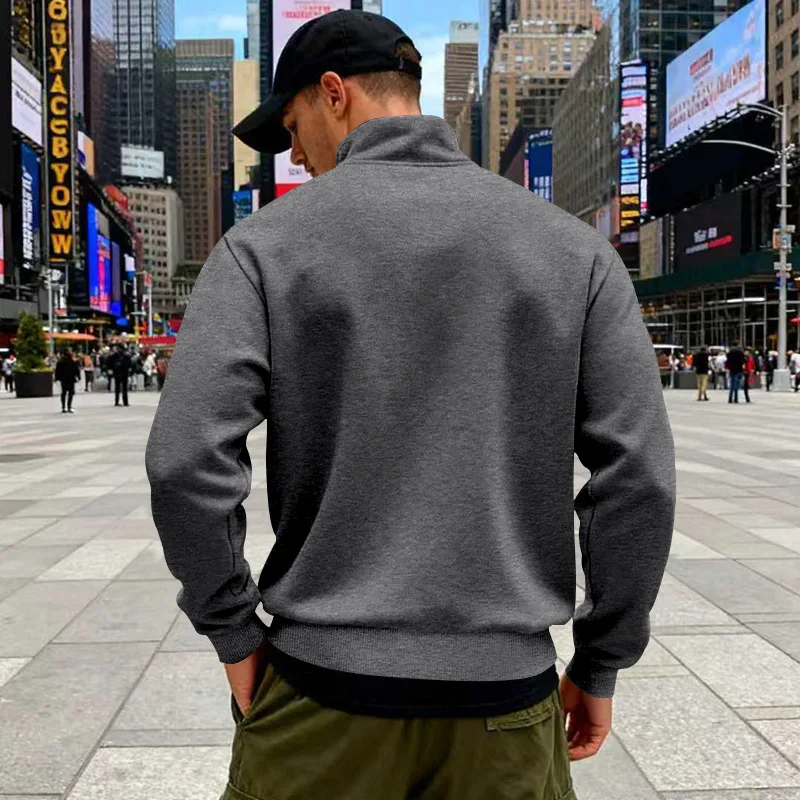 Grenzübergreifender Herbst- und Winter-Samt-Pullover für Herren, locker geschnitten, im Retro-Stil, lässig, mit Stehkragen, halbem Reißverschluss und Taschen für Pendler. – Detail 39