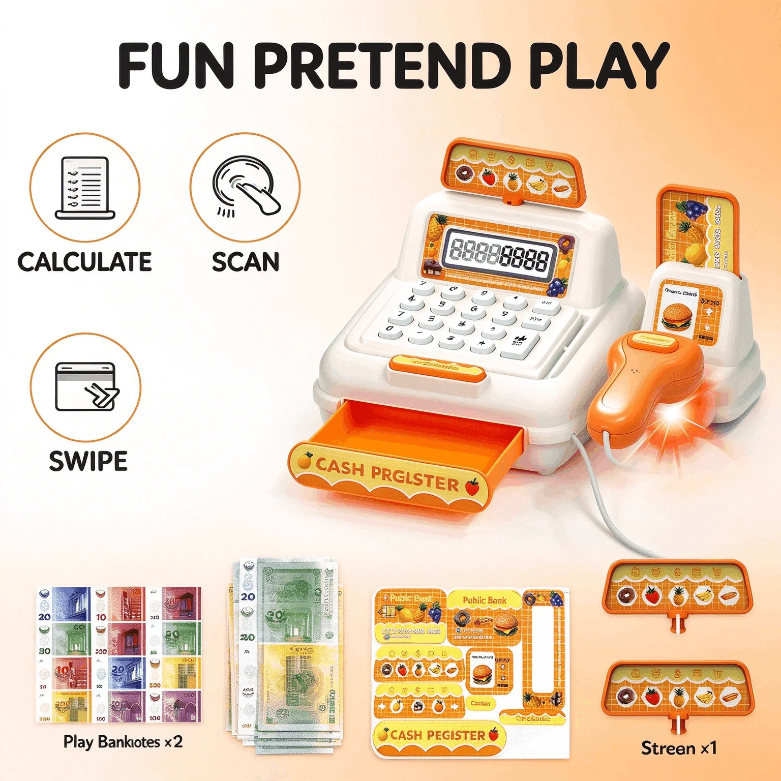 Cash Register Toy Dessert Set, Kids' Pretend Play Simulation Checkout Toy, Fun Role-Play For Early Learning