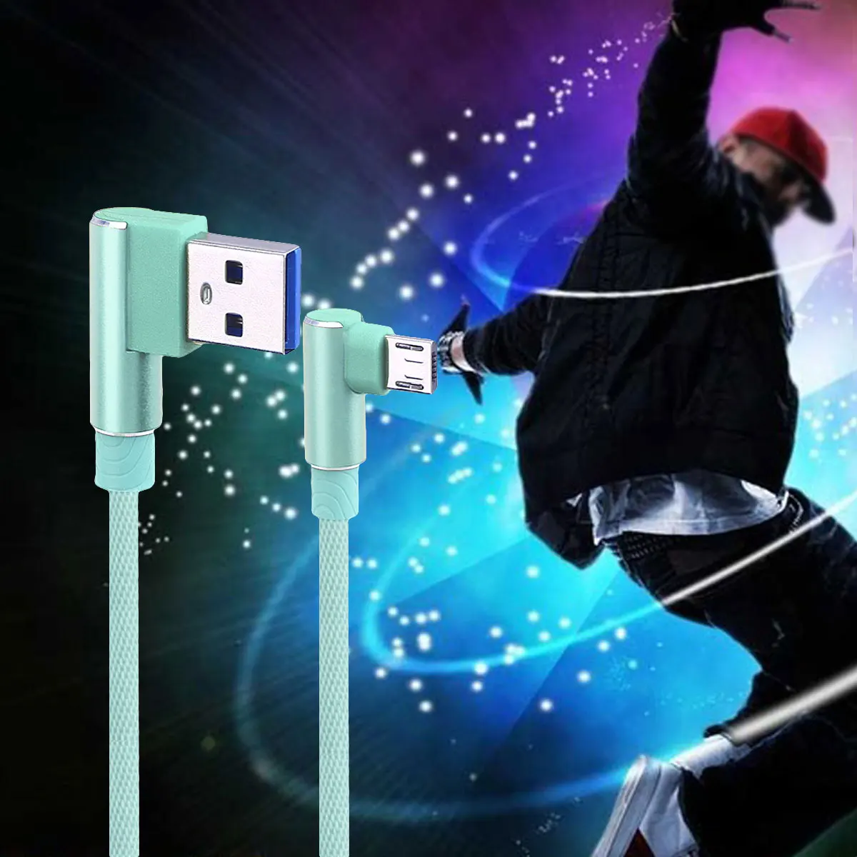 

High Charge Sync Data Charging Cable Micro Usb Cord Fast Transfer Durable Nylon Tangle-Free Aluminum Casing Coiled Green Mini