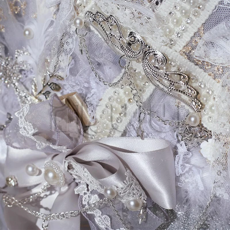 Sweet Lolita Lace Bowknot Pearl Rose Flower Feather Hand Fan for Women Girls Party Photo Props Show Dancing Gift Handmade