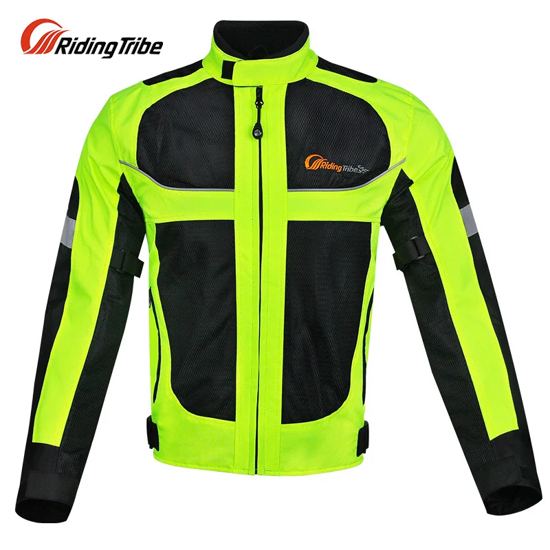 Men Motorcycle Jacket Summer Breathable Racing Clothing Fluorescent Green Moto Motorbike Rider Protective Warning Coat JK-21