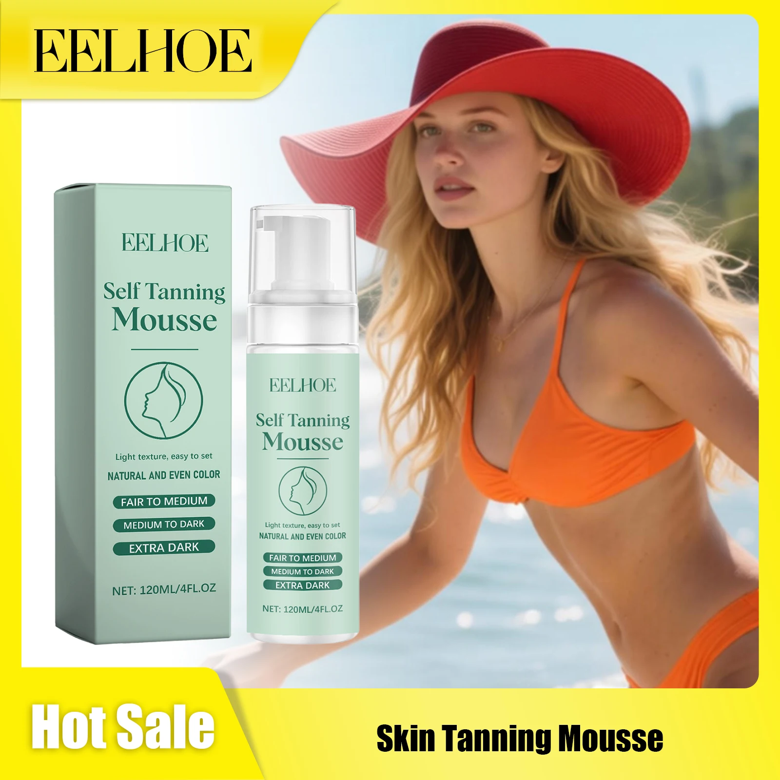 

EELHOE Popular Dark Skin Tanning Mousse, Moisturizing Self-Tanning Bronzer, Portable Quick Tan Mousse Full Body Beauty Care