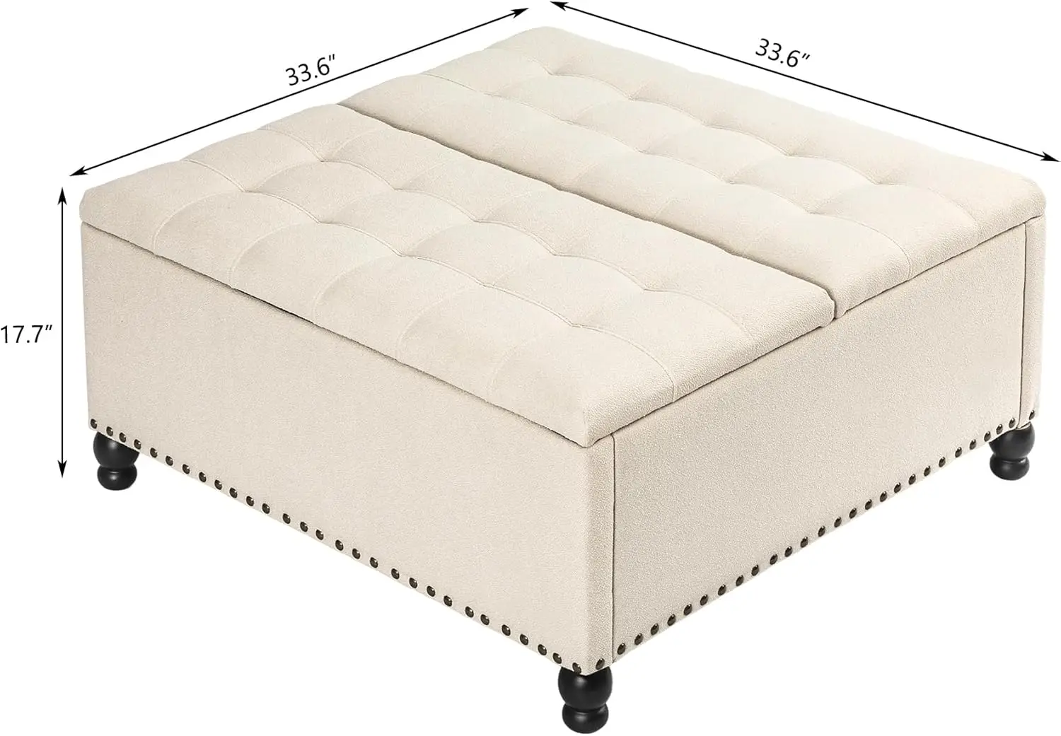 Aufbewahrung Ottomane quadratische Leder bank, getufteter großer Couch tisch mit Holzbeinen für Wohnzimmer Schlafzimmer Eingang, matt beige