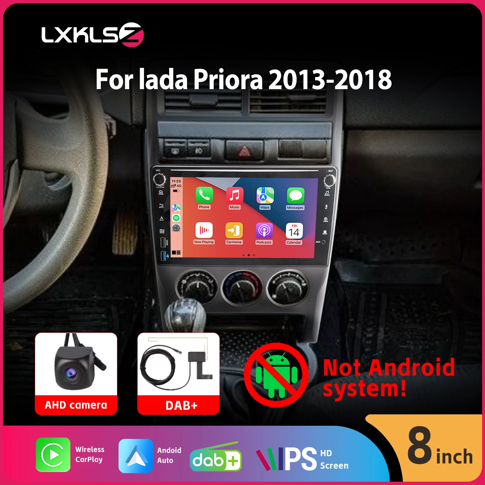 

Автомобильное радио с беспроводной камерой заднего вида Carplay Android Auto AHD DSP 8 дюймов IPS сенсорный экран DAB+ BT SWC для lada Priora 2013-2018