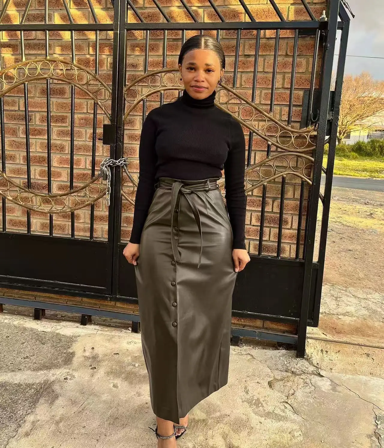 

Women PU Leather Long Skirt Autumn Winter Ladies Package Hip Pencil Skirt Vintage Belt High Waist Skirts Casual Streetwear 2025