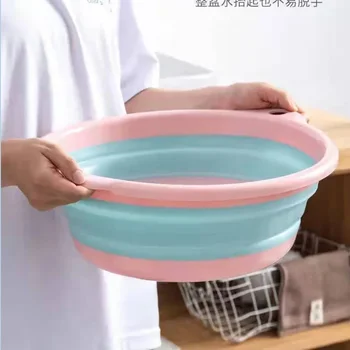 실리콘 다목적 접이식 세척 대야, 휴대용 경량 걸이식 접이식 접시, 여행 하이킹 캠핑 청소 세면대 