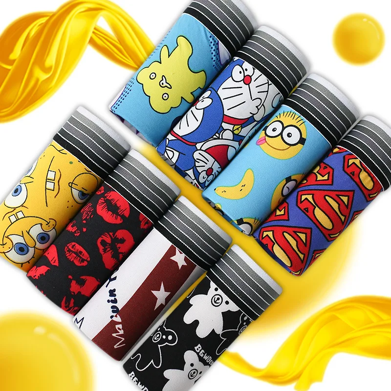 Cartoon Character Young Men Underwear Fashional Stretch Pouch Boxer Briefs Pack Sexy Panties Underpants Comfortable Boxer Shorts