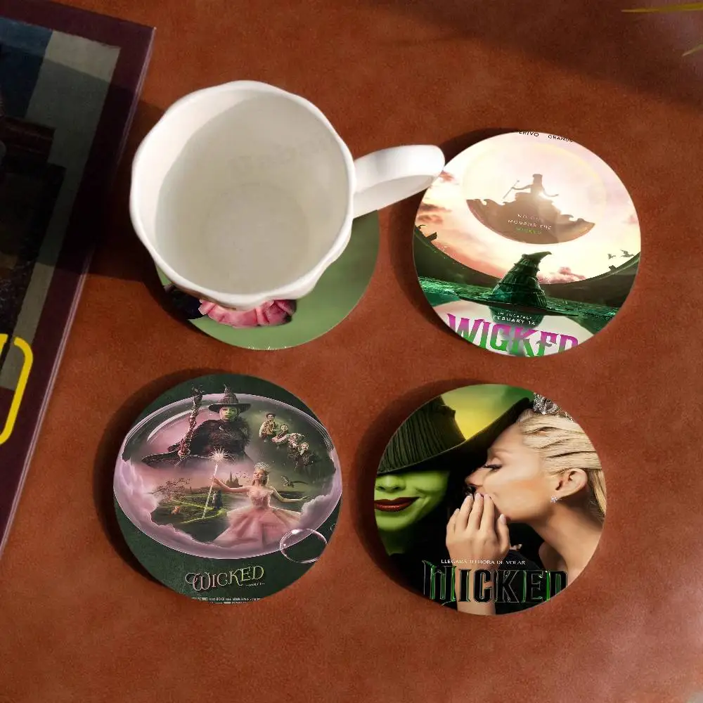 Fantasy Film W-Wicked Themed Wooden Coaster Non-Slip Heat-Resistant Fun Dining Table Decoration Cafe Restaurant Gifts