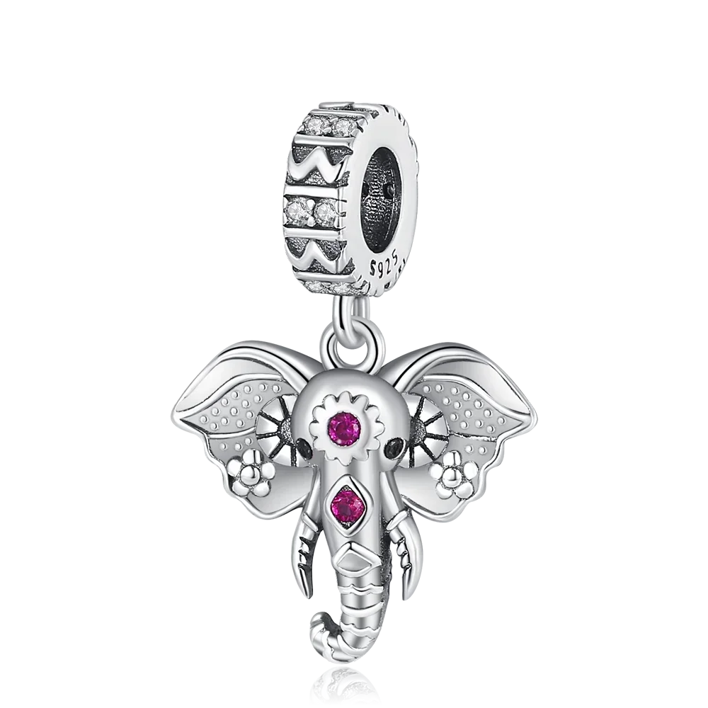 925 Sterling Silver Charme Flor Grande para Mulheres, Fang Elefante, Fits Pandora Pulseira, Pet Party, Acessórios Jóias, Criativo, Orelha Grande