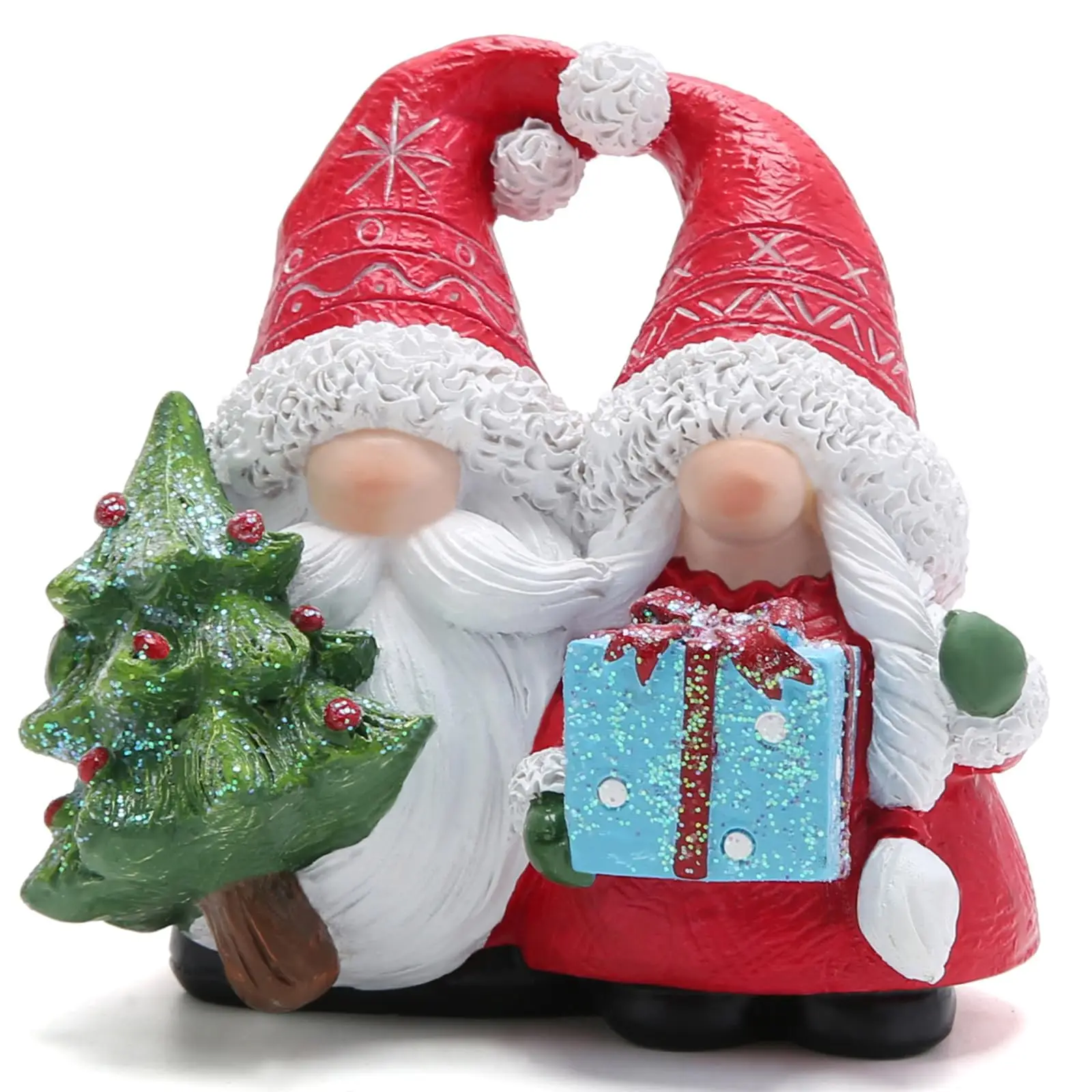 Romantic Christmas Couple Elves Combining Christmas and Romance - Heartwarming Pose - Gnomes Figurines for Xmas Decor Gift