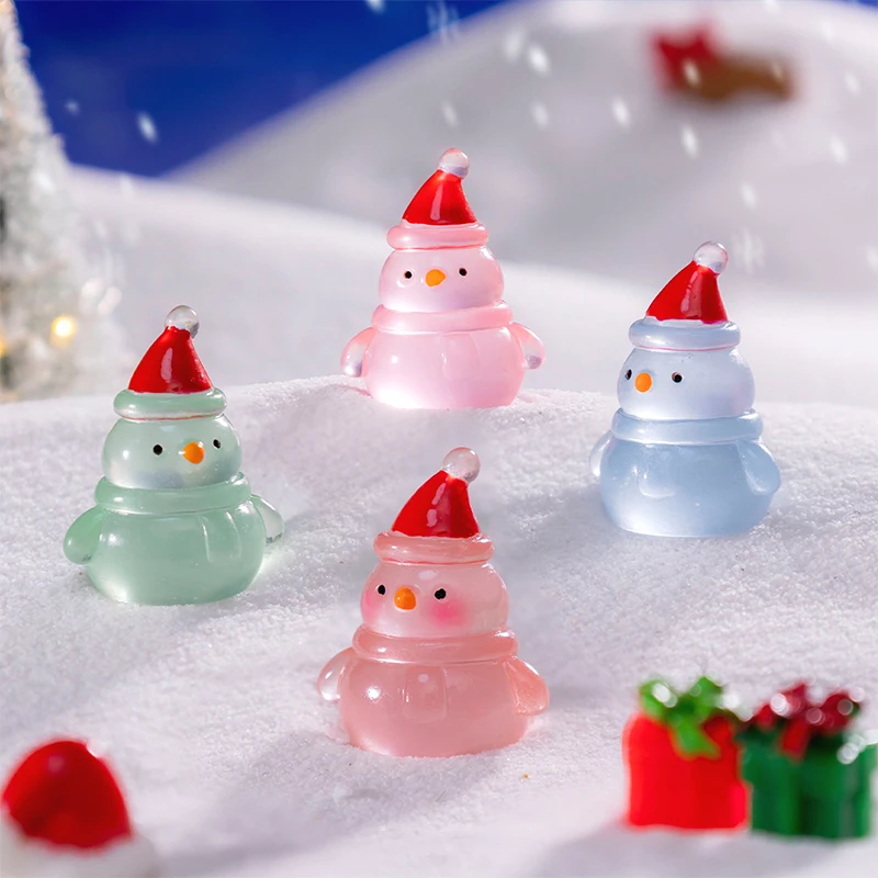 1Pc Mini Luminous Resin Christmas Snowman Ornament Glow In The Dark Miniature Figure Tiny Snowman DIY Dollhouse Decoration