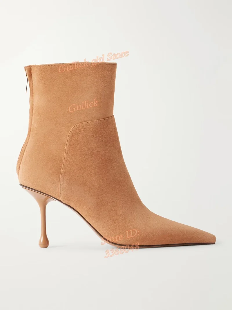 Booties Pointy Toe Water Droplet Heels Zipper Ankle Ankle Women Dress Shoes Brown Leather 2026 Trending Winter Autumn Boots