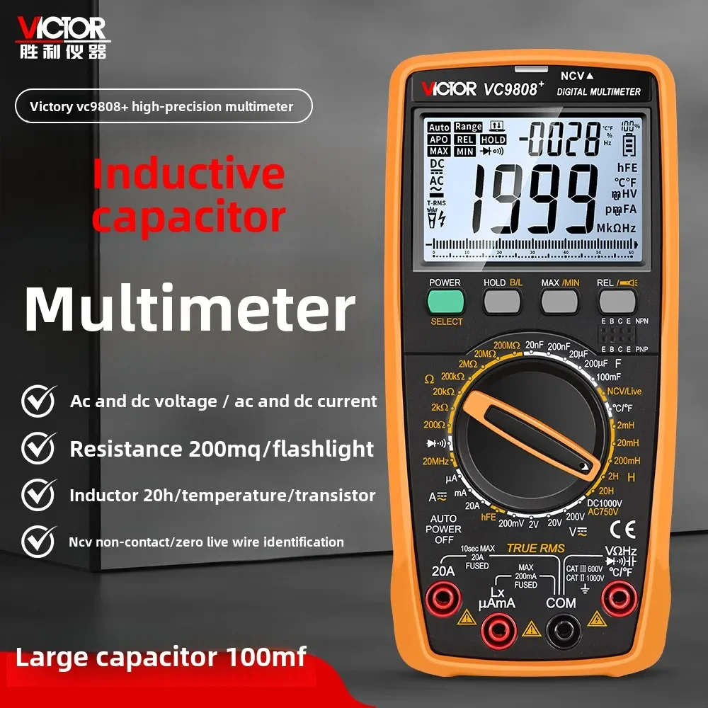 VC9808 + High Precision Digital Multimeter, Multi-purpose Strap Capacitance, Frequency, Temperature Inductance