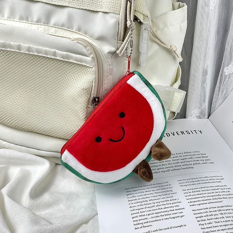 Cute Creative Soft Plush Zipper Coin Purse Cartoon Watermelon Sundry Organizer Pouch Portable Earphone Storage Bag Gifts