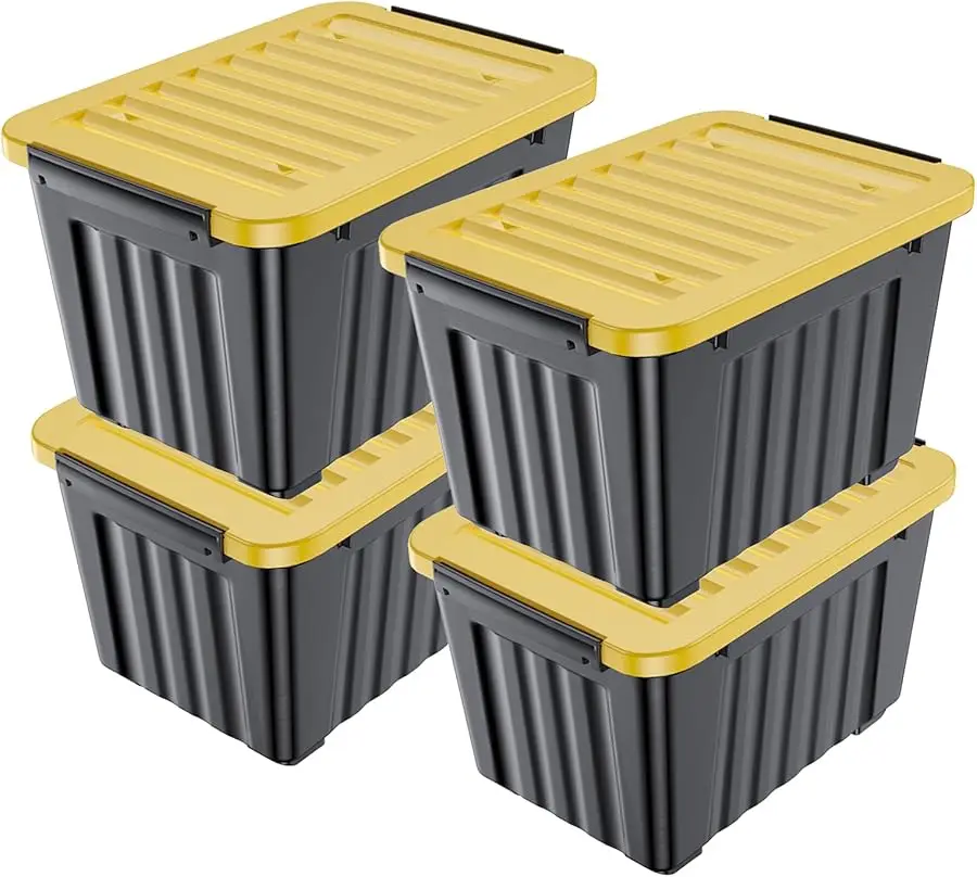 

97 Quart Plastic Storage Bin, Stackable and Nestable Storage Boxes with Yellow Lids and Secure Latching Buckles, Large Storage C