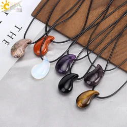 CSJA Healing Natural Stone Necklace Drop Shape Crystal Pendant Pink Quartz Amethysts Necklaces Jewelry Gift for Women H453