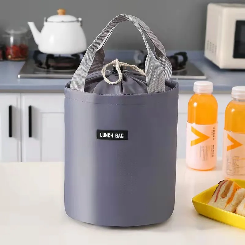 Round cylindrical insulated lunch box bag insulated bag large-sized aluminum foil hand-held round lunch box bag insulated bag