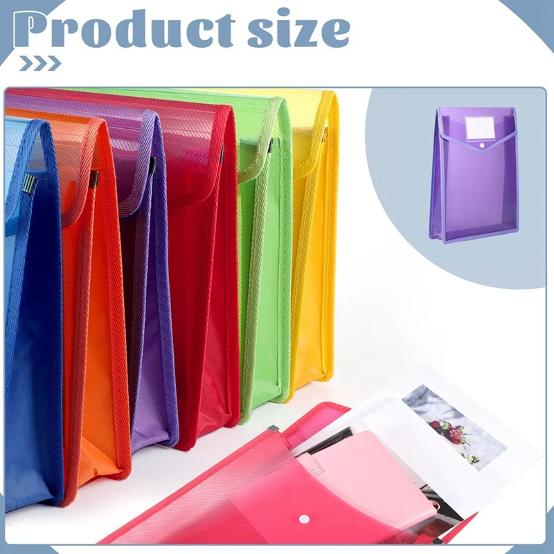 6Piece A4 Plastic Wallets Folders Popper Wallet Document Pockets Envelope File Folder With Button Closure Card Slot