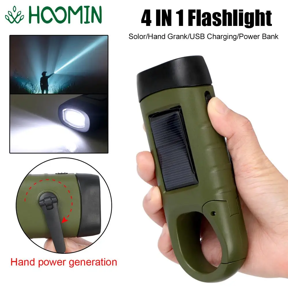 

LED Flashlight Emergency Hand Crank Dynamo Power Bank Rechargeable Survival Gear Solar Flashlight For Fishing Boating Hiking