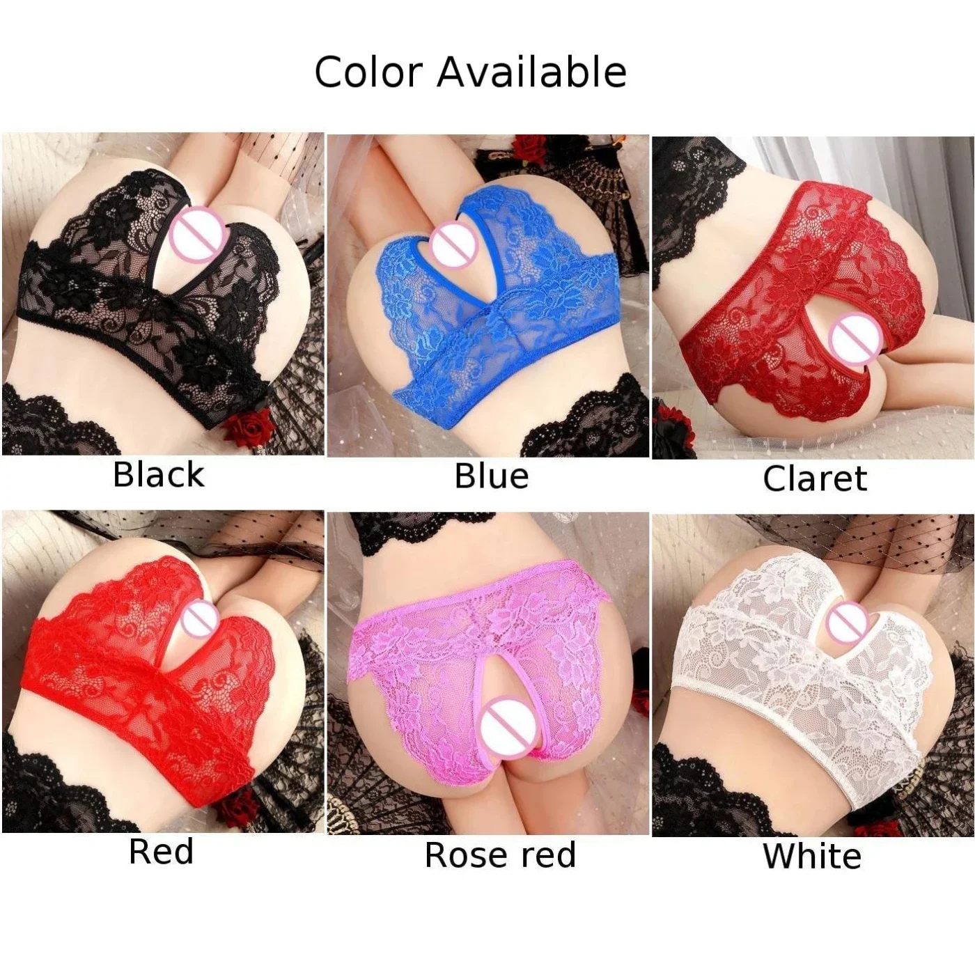 Women‘s Sexy Elastic Lingerie Lace Crotchless Panties Underwear Open Butt G-String Breathable Underpants Open Crotch Thongs