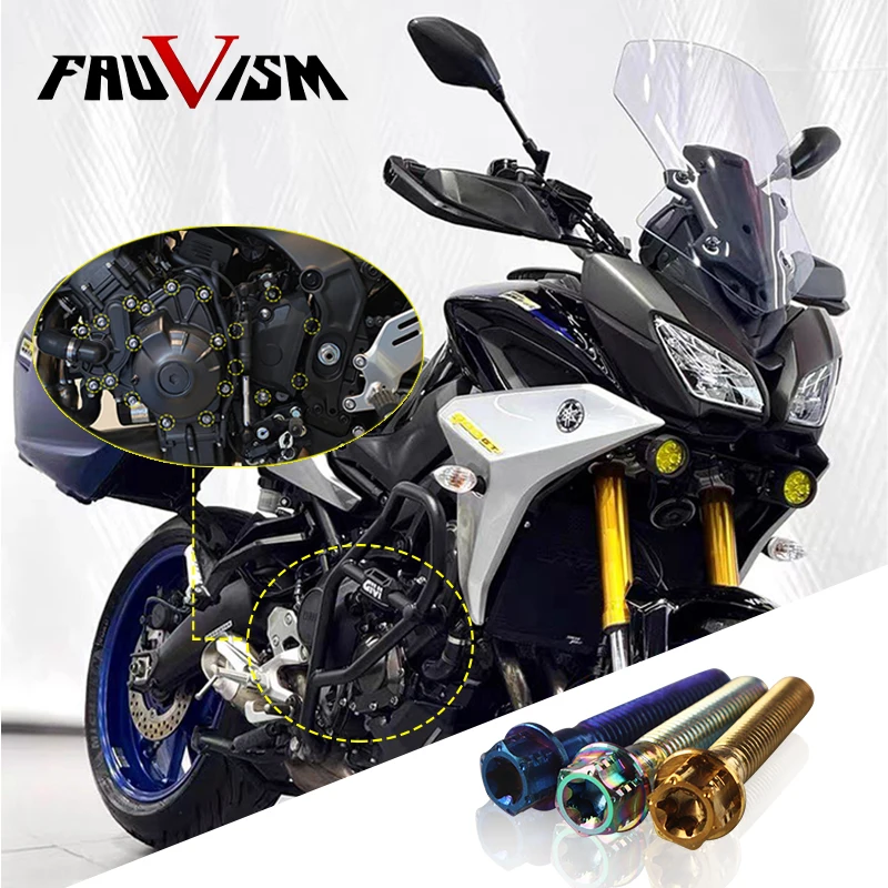 Motorcycle engine housing bolt kit for Yamaha Tracer 900/Tracer 9/GT, M6 fasteners, 6mm clutch cover and engine cover screws.