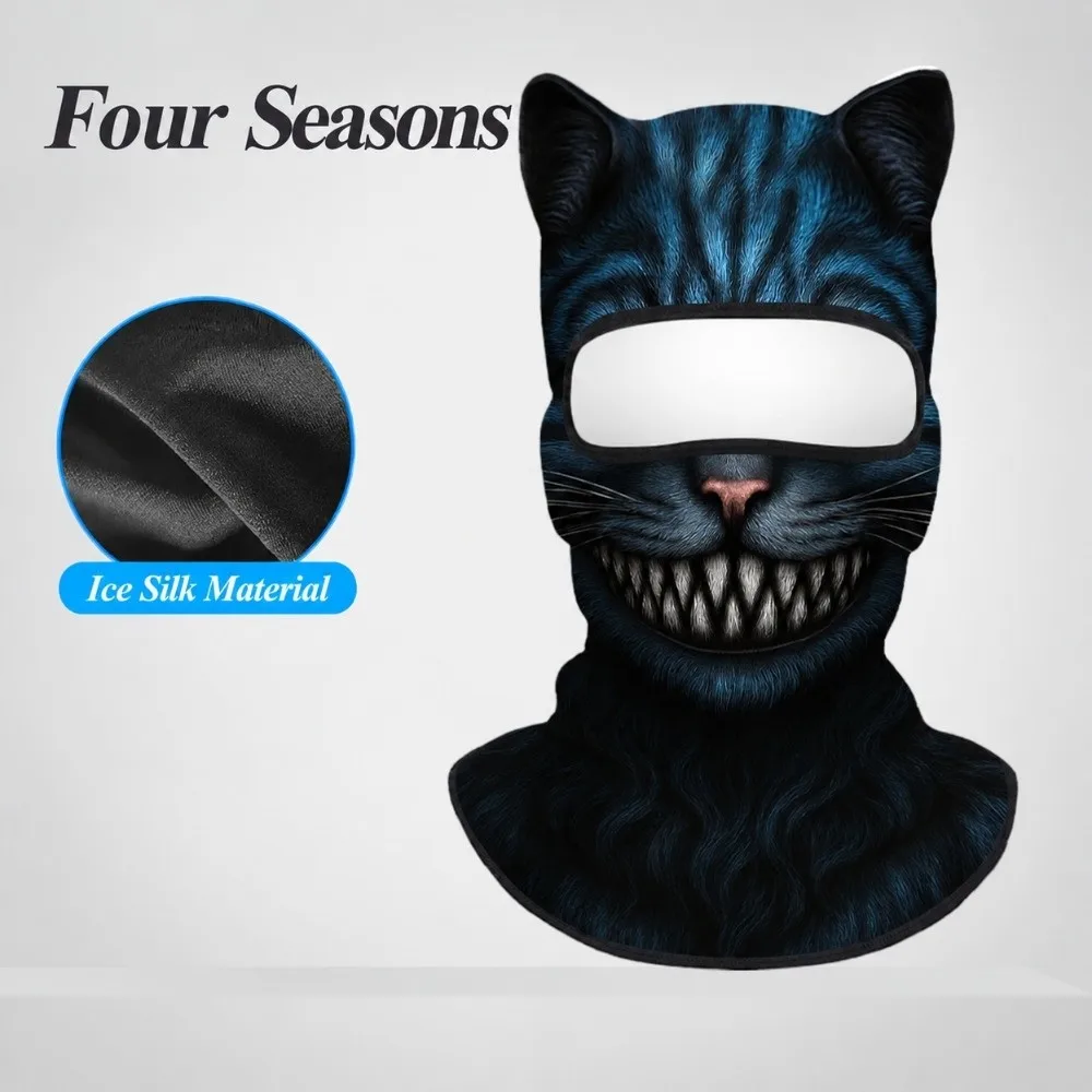 Animal Pattern Balaclava Mask Ice Silk Breathable Full Face Mask Lifelike Skin Friendly Eared Head Cover Cycling/Party/Outdoor