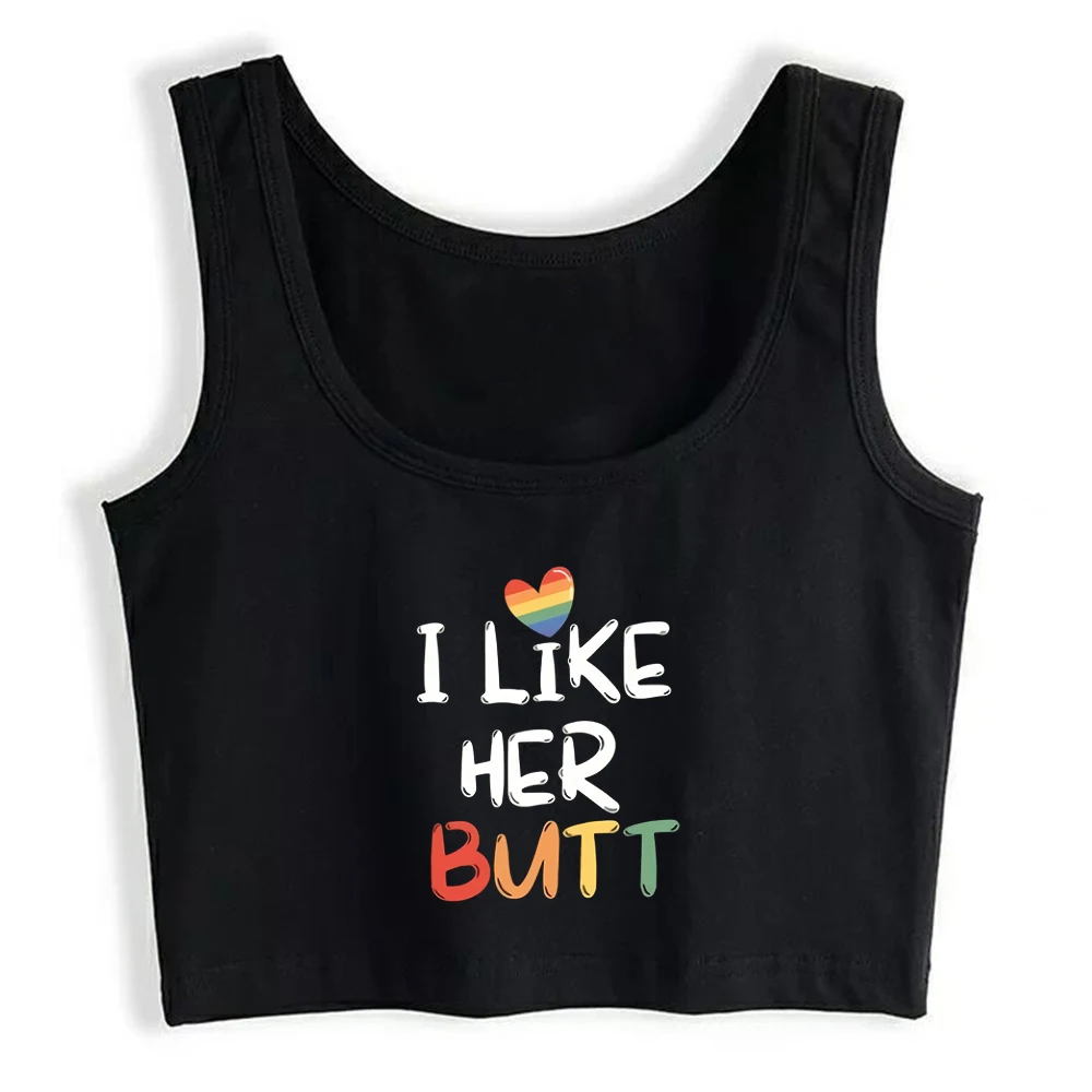 I Like Her Butt Sexy Crop Top LGBT Matching Couples Funny Saying Design Pride Month Parade Tank Top Cotton Sports Camisole