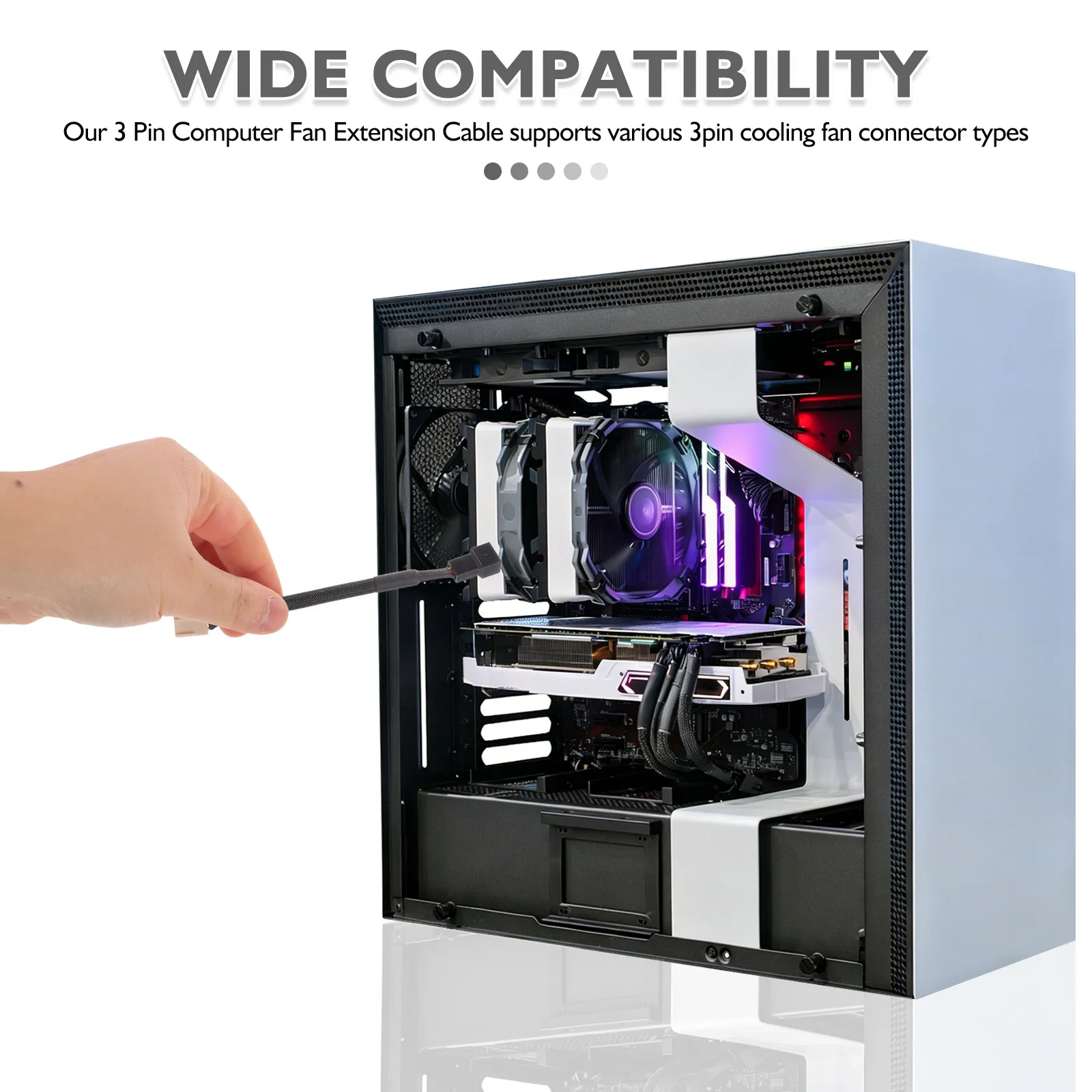 5Pcs 3 Pin Pc Fan Extension Cable Noise Reduction Speed Reducer for Quiet Case Fan CPU Cooler Gaming Desktop Build