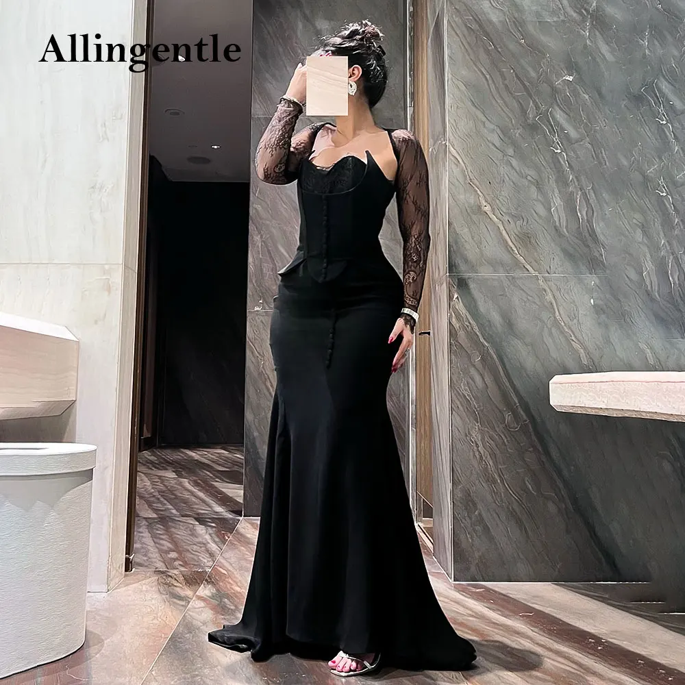 

Black Long Sleeves Prom Dresses Strapless Pleated Saudi Arabia Evening Gowns Floor Length Wedding Party Dresses Customized