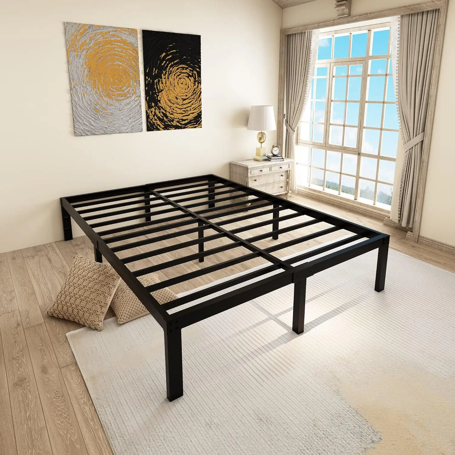 14 Inch Reinforced Platform Bed Frame/3500lbs Heavy Duty/Easy Assembly Mattress Foundation/Steel Slat/Noise Free