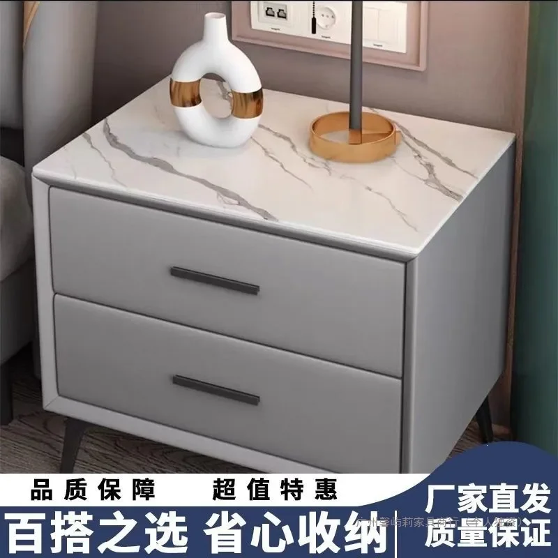 Modern Pine Bedside Table with Slate Top Minimalist Nightstand Compact Storage Cabinet for Bedroom Home Decor