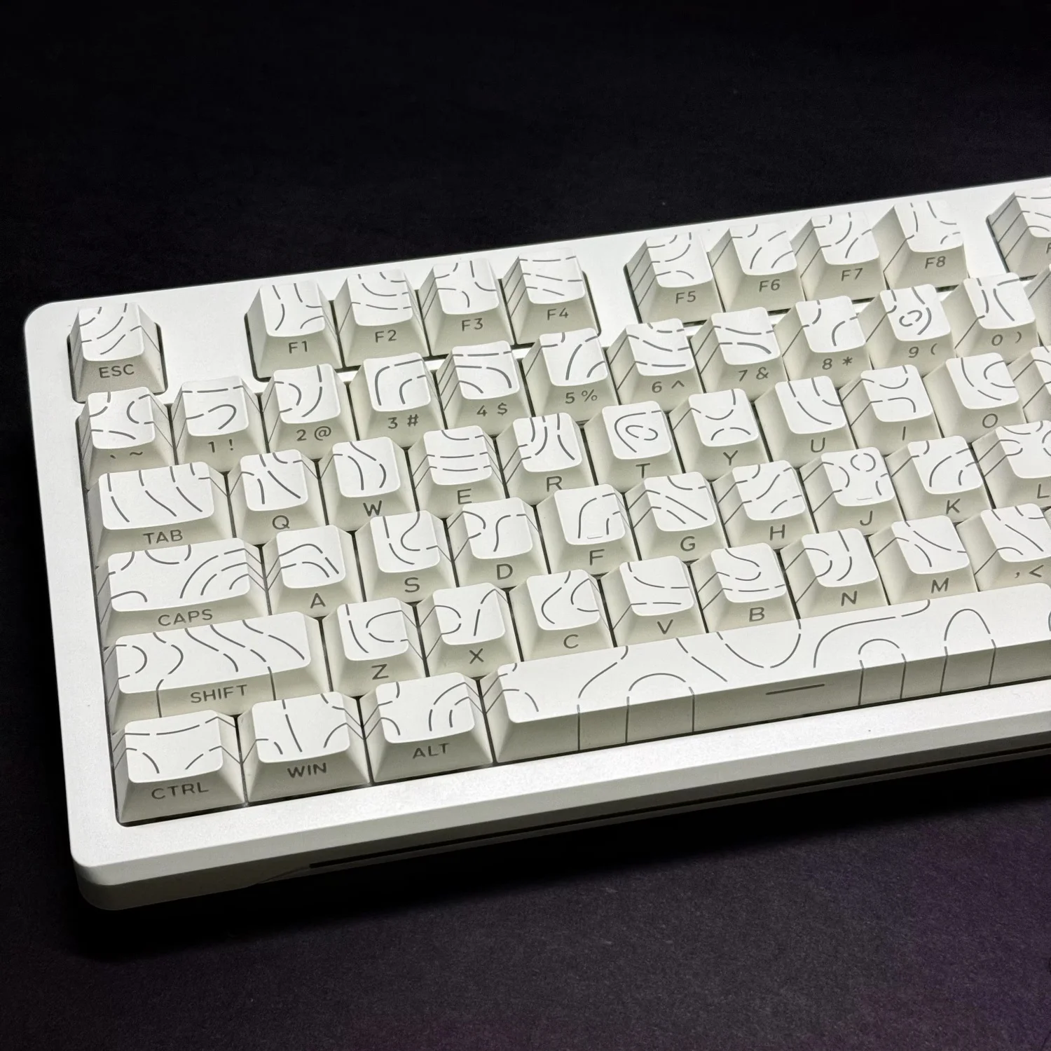 Topographic Keycaps Contour Lines Shine Through 97 Key PBT Cherry Profile Side Print Backlit for MX Gamer Mechanical Keyboard