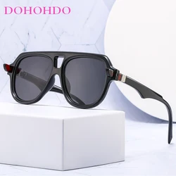 DOHOHDO Retro Double Bridges Men Pilot Sunglasses Shades UV400 Fashion Gradient Eyewear Trending Women Rivets Orange Sun Glasses