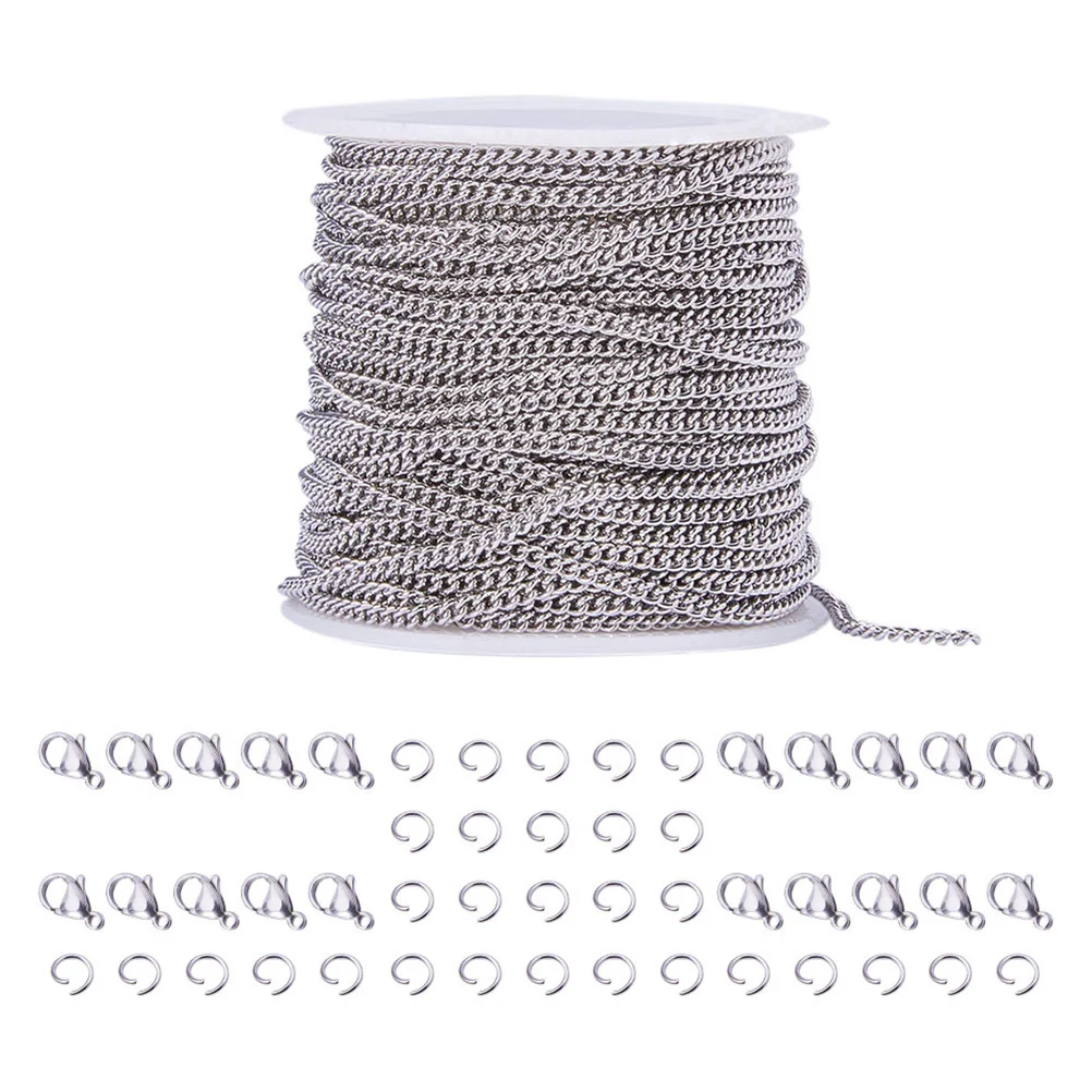 1Set Stainless Steel Necklace Making Kit 10m Chain Lobster Clasp Rings Durable Jewelry Craft Accessories Stainless Steel Chain