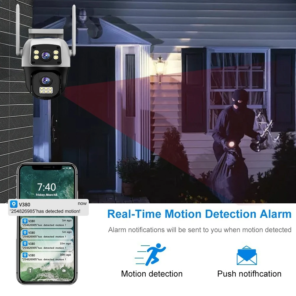 2PACK 4G Camera Dual Lens Dual Screen Wireless 4G Sim Card Outdoor Surveillance Human Detect Security Protection PTZ IP Cameras