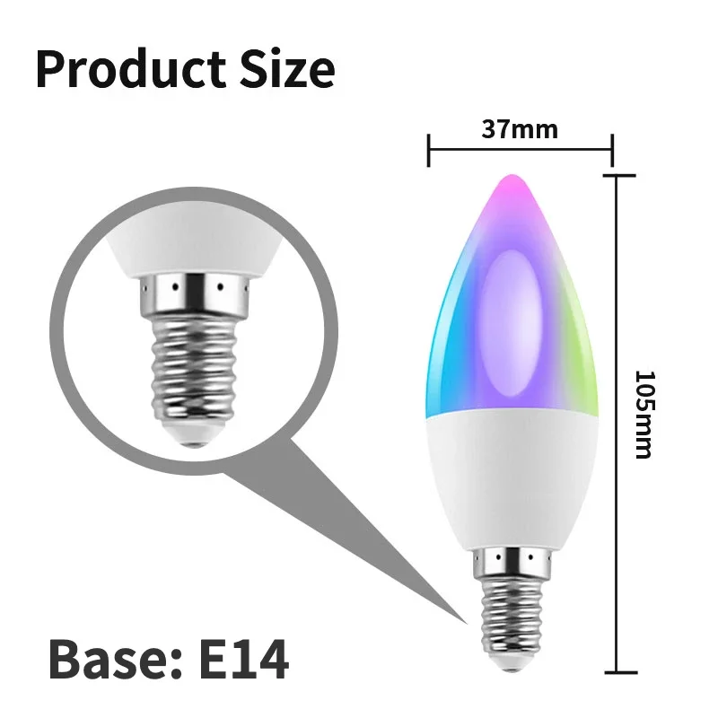 Lampadina LED TNCE Tuya E14 WIFI o Bluetooth, lampade a candela dimmerabili RGB C + W, luce di controllo APP Smart Life, voce con Alexa/Google home