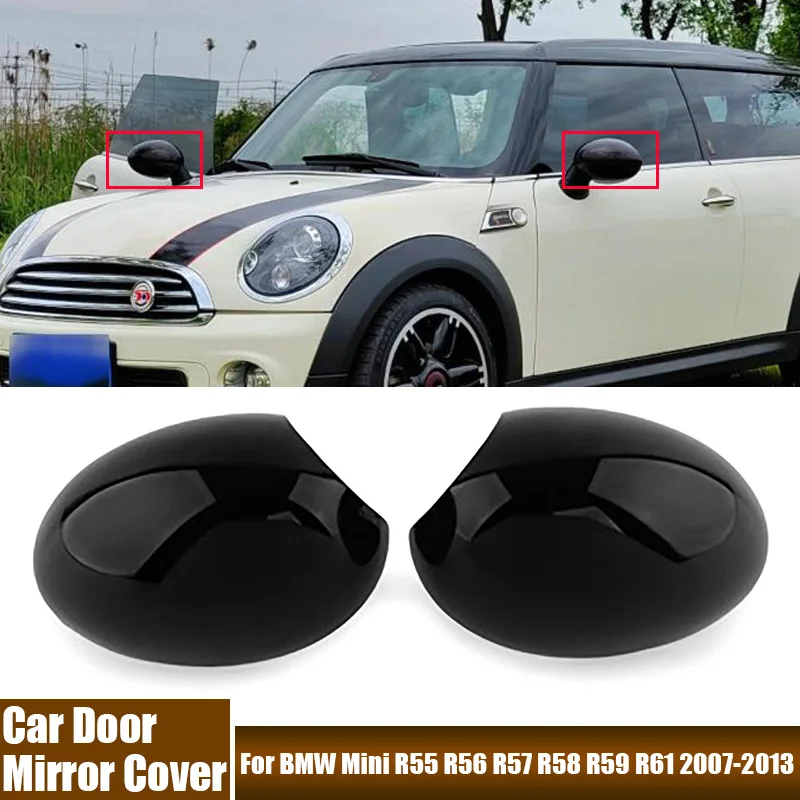 2Pcs Car Door Rearview Mirror Covers Black Housing Fit For BMW Mini R55 R56 R57 R58 R59 R61 2007-2013 #51162754913, 51162754914