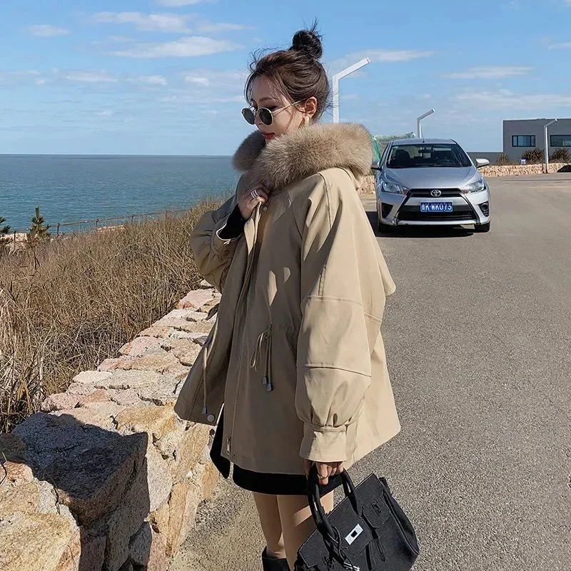 Korean Ladies Hooded Patchwork Puffer Coat Winter Women Fashion Cotton Padded Jacket 2025 Femme Long Sleeves Parkas Outcoat